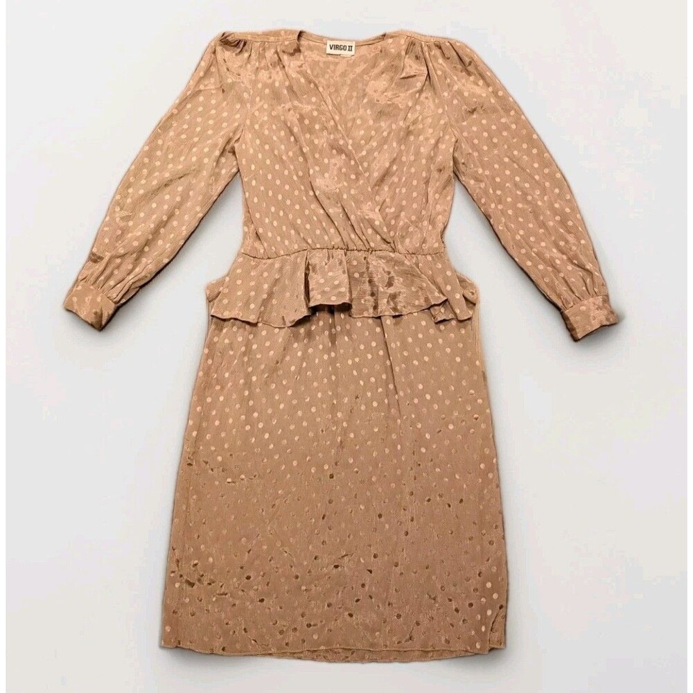 Virgo II Sz 10  Dress Retro Vintage Y2K 80s Evening Formal Costume Beige Shiny
